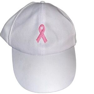 White Breast Cancer Survivor Cap with Pink Ribbon